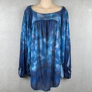 Free People Blue Tie Dye Babydoll Mystic 70s Tunic Top Split Sleeve XS OB569277